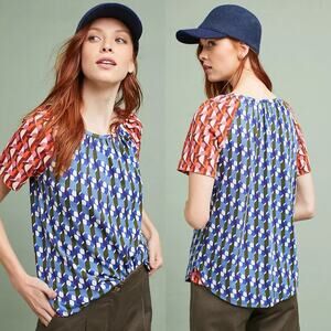 Akemi + Kim Anthropologie Ellipses Printed Tee Blue Motif Size XS Timeless